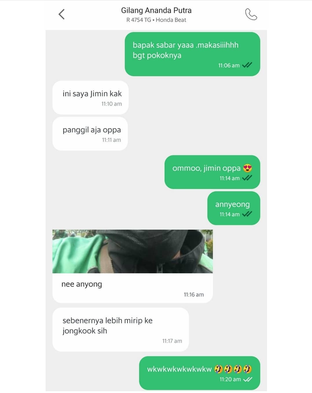 Interaksi ARMY dan driver Grab (dok. Twitter)