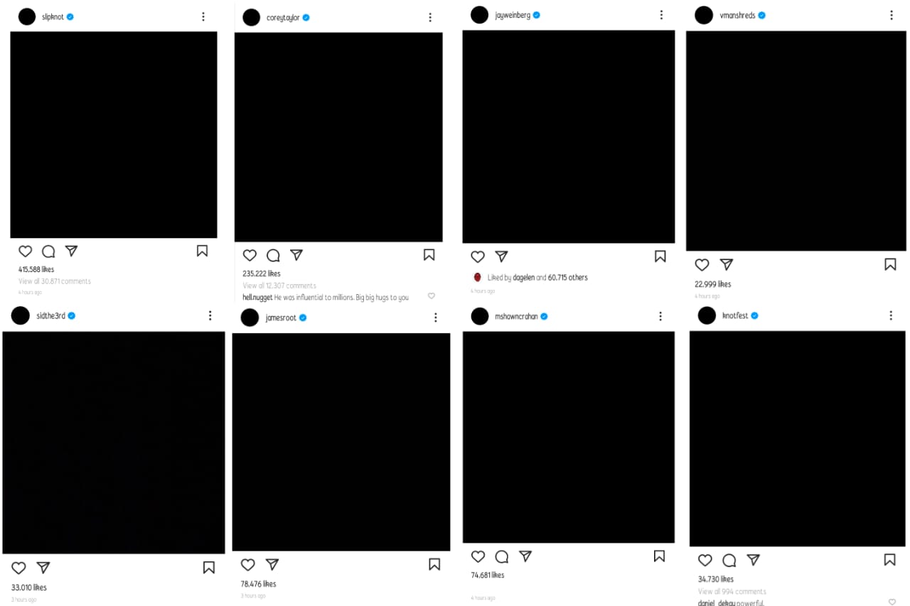 Tampilan Instagram akun resmi Slipknot dan anggota Slipknot. (Dok. Laurensia Felise/Hypeabis.id)