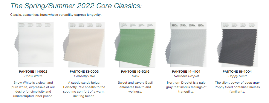 Warna Inti Klasik Musim Semi/Musim Panas 2022: (Dok. Pantone)