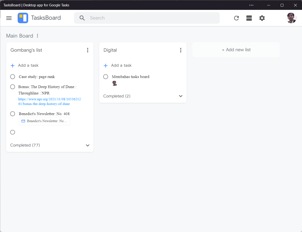 Screenshot aplikasi Tasksboard