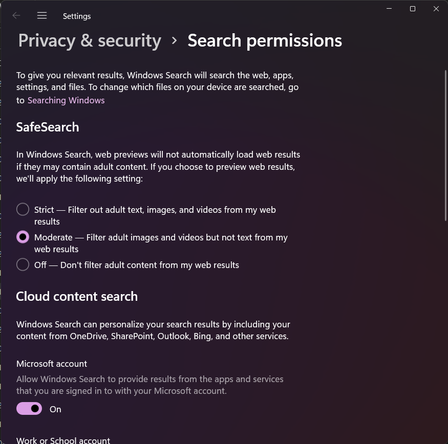 Tangkapan layar Windows search