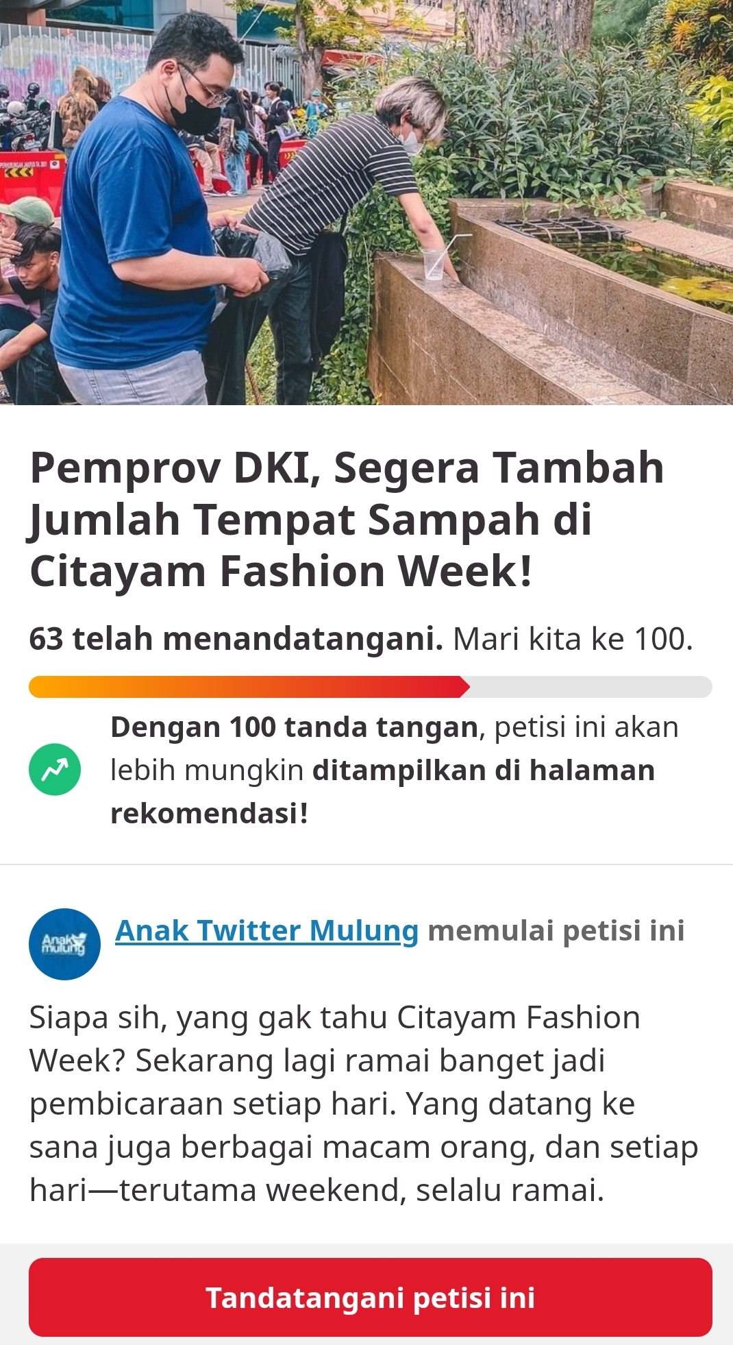 Petisi terkait sampah di CFW (Sumber gambar : Change.org)