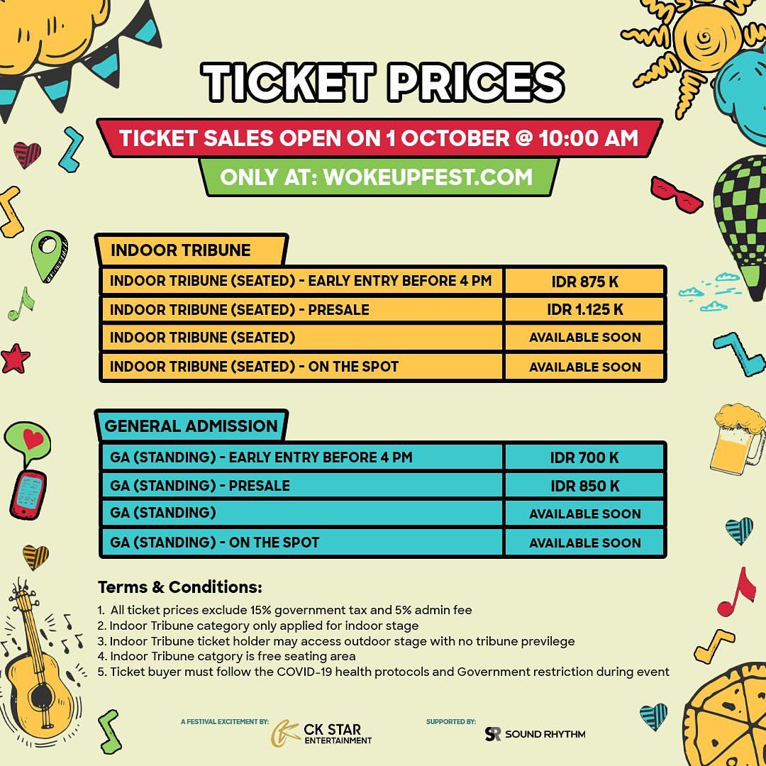 Daftar harga tiket Woke Up Fest 2023. (Sumber gambar: CK Entertainment)