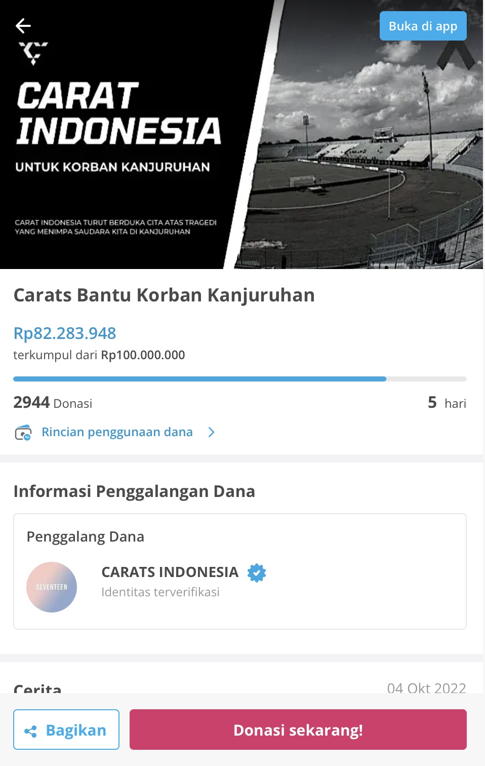 Laman donasi Carat di Kitabisa