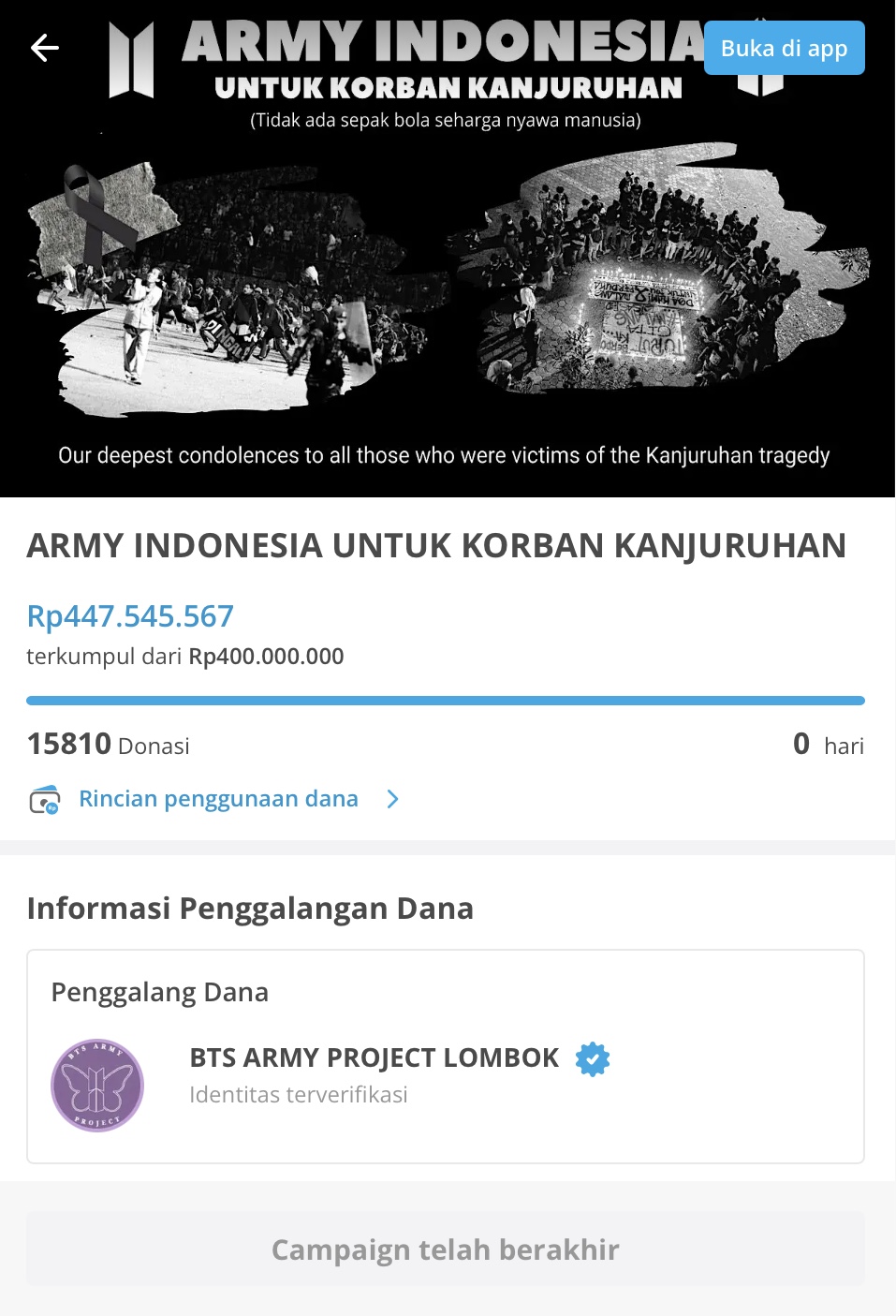 Laman donasi ARMY Indonesia