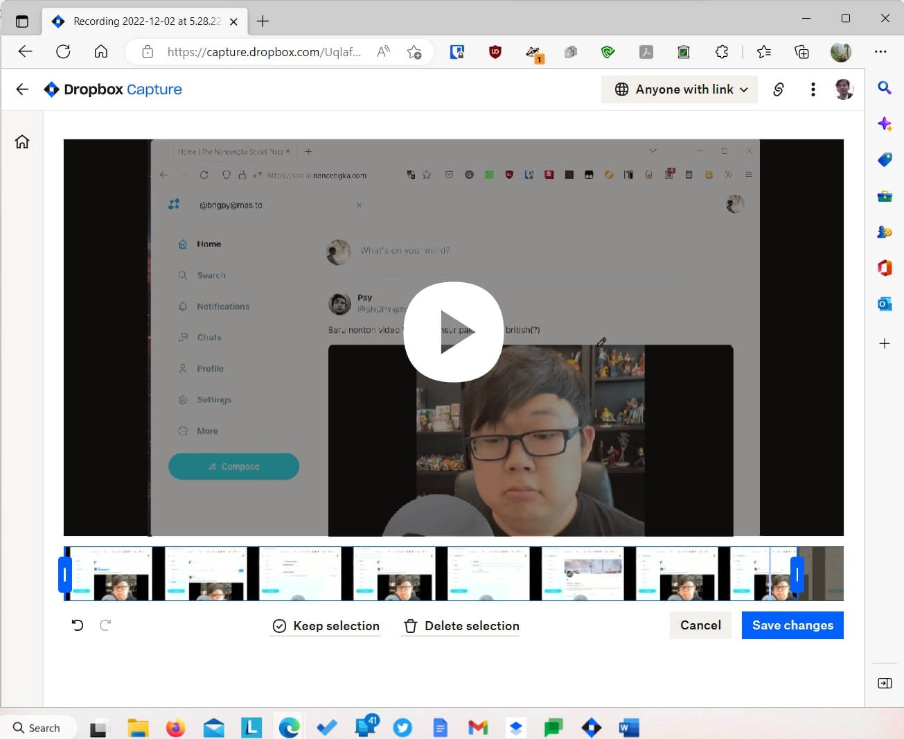 Pengeditan video hasil rekaman dengan Dropbox Capture (sumber gambar tangkapan layar)