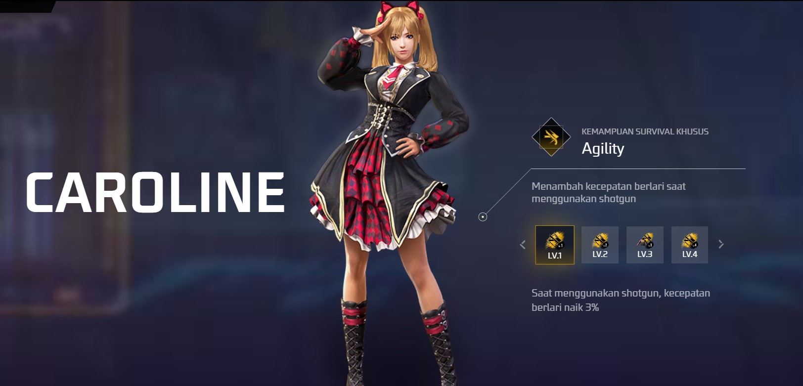 Karakter Caroline di gim FF (Sumber gambar: Tangkapan layar website Garena)