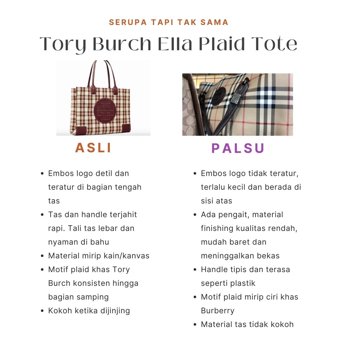 Perbedaan Tory Burch Tote asli dan palsu. (Sumber foto: Hypeabis.id/Indah Permata Hati)