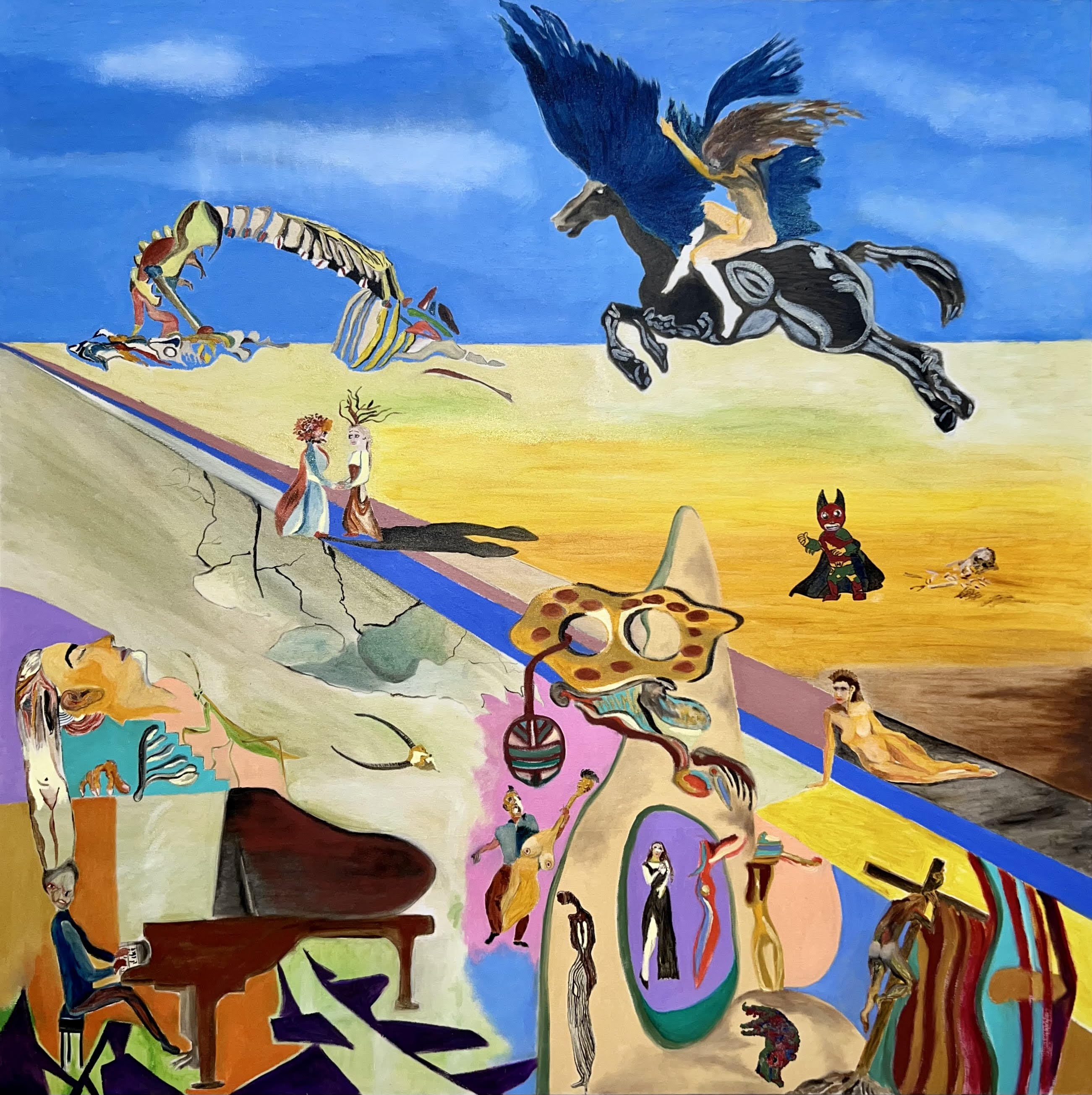 Bustle on the Side Road l 145x145 cm2 l Oil on canvas l 2023. (Sumber gambar: rilis)