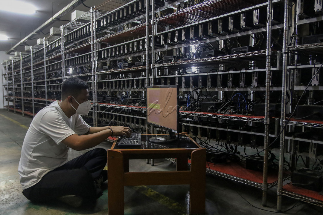 Karyawan beraktivitas di lokasi Mining farm<br />
