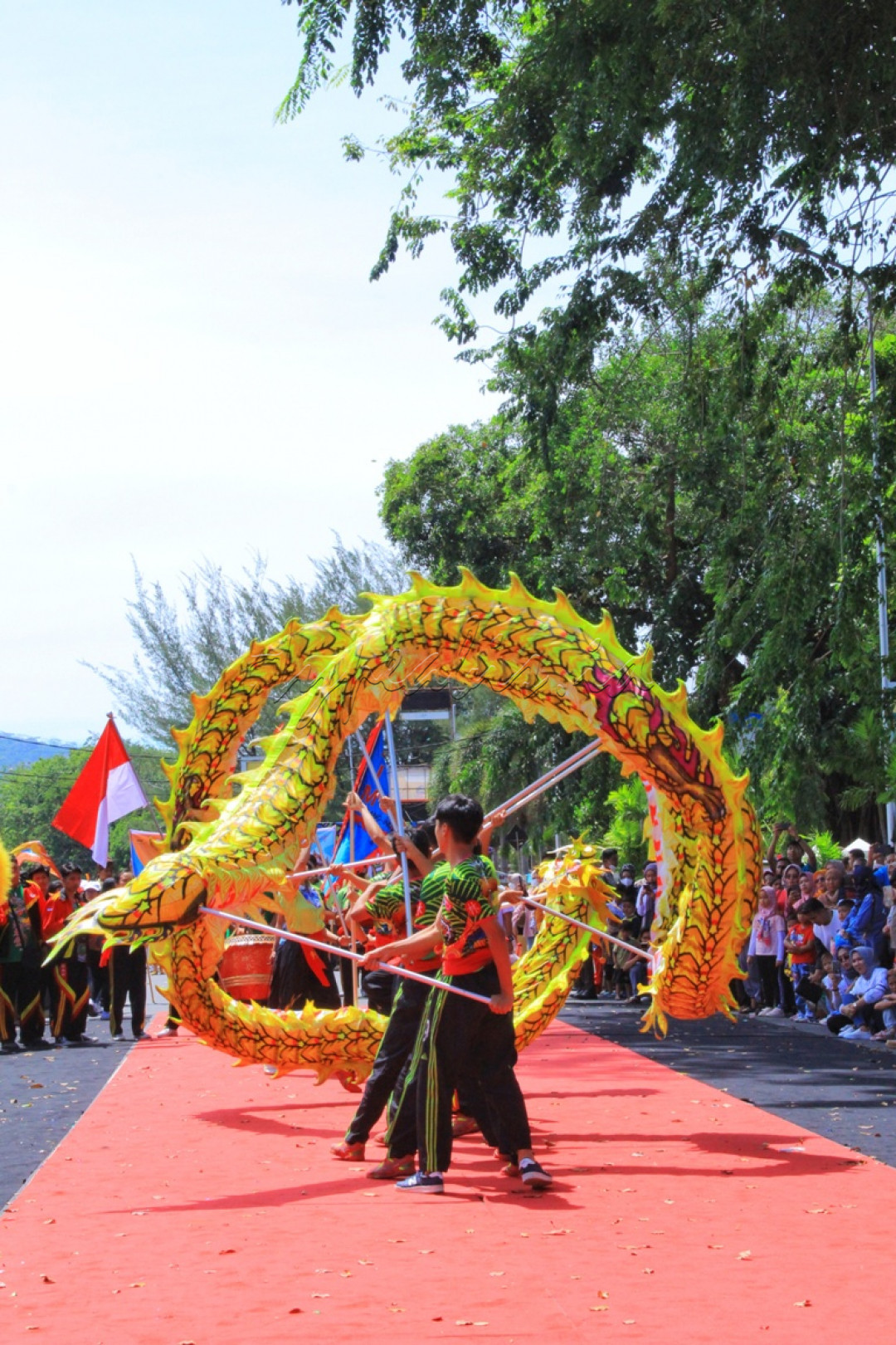 Barongsai ini merupakan tarian kesenian tradisional yang selalu ada di setiap carnaval dan menjadi hiburan masyarakat khususnya Sumatera Barat.<br />
tarian naga yang lebih panjang biasanya dimainkan sekelompok orang yang memegang tongkat untuk mengangkat sang naga agar menari berliuk-liuk. Barongsai digerakkan dengan berbagai atraksi diiringi dengan gong, drum.