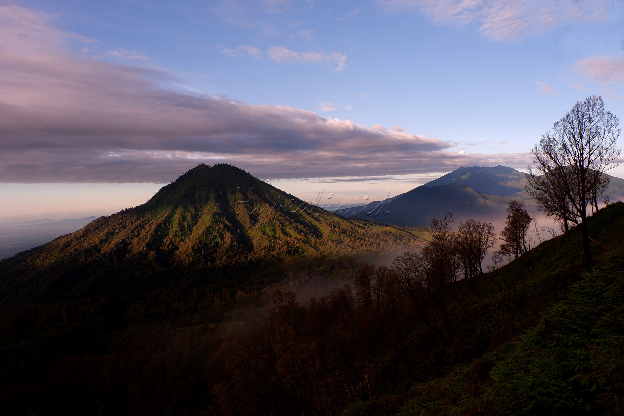 Wisatawan menikmati pagi di kawasan puncak Gunung Ijen, Bondowoso, Jawa Timur. Gunung Ijen berada di kawasan Wisata Kawah Ijen dan Cagar Alam Taman Wisata Ijen dan masih menjadi destinasi wisata populer dan unggulan di Jawa Timur. Kawah Ijen berada di ketinggian 2.368 meter di atas permukaan laut (mdpl). Kawah berdinding kaldera setinggi 300-500m, luasnya sekitar 5.466 hektar. Kawah ini terletak di tengah kaldera terluas di Pulau Jawa. Ukuran kaldera sekitar 20 kilometer. Ukuran kawahnya sekitar 960 meter x 600 meter. Kawah berada di kedalaman lebih dari 300 meter di bawah dinding kaldera. Air kawah itu cukup tenang dan berwarna hijau kebiru-biruan.